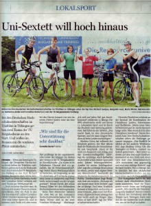 Artikel der Freien Presse vom 28.07. über unsere Mannschaft und  die Teilnahme  an der Deutschen Hochschulmeisterschaft im Triathlon am 2. August in Tübingen.
