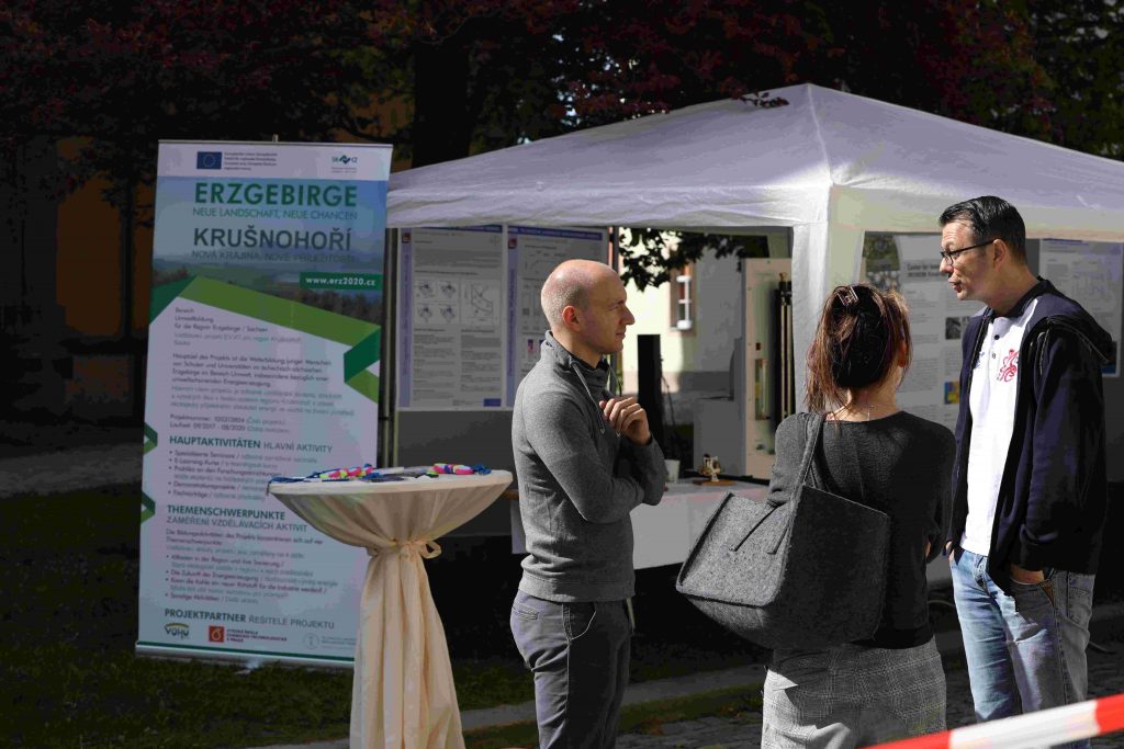 Information stall with visitors