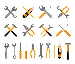 Vektorbilder von Werkzeugen wie Schraubendreher, Maulschlüssel und Zange